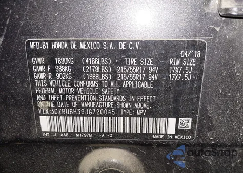 2018 Honda Hr-V Lx from USA, damaged, VIN 3CZRU6H39JG720045